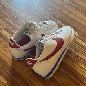 Nike Cortez White Sneakers with Red and Blue Accents